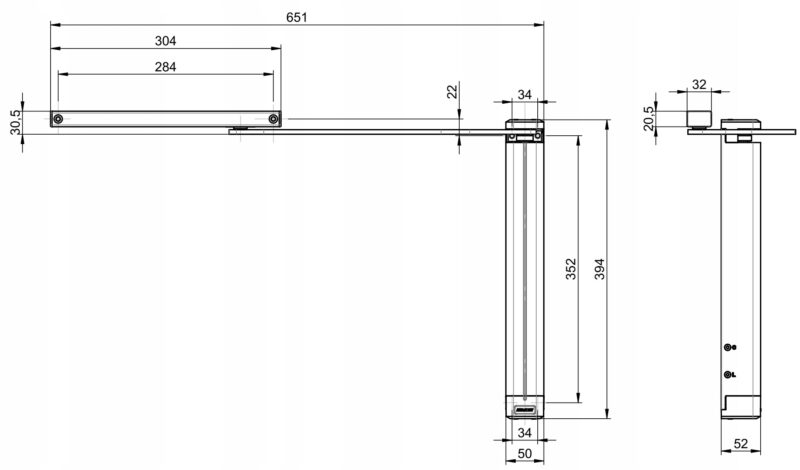 Assa Abloy DC630G-R kapubehúzó (MAB-630G), kültéri kertkapu vertikális behúzó méret