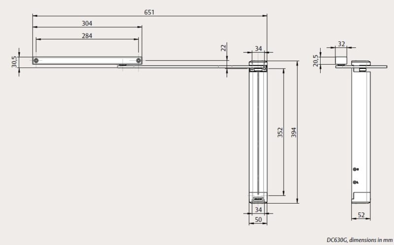 Assa Abloy DC630G-L kapubehúzó sínnel, MAB-630G kültéri kertkapu behúzó
