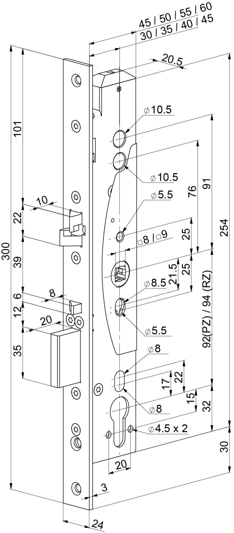 Abloy EL461 100110 92/35/24 két irányú kilincs vezérlésű zár