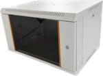 TechSon Fali rack 600×450 mély 6U magas, fali szekrény 19"-os rackszekrény, üveg ajtó, fekete/fehér