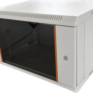 TechSon Fali rack 600×450 mély 6U magas, fali szekrény 19"-os rackszekrény, üveg ajtó, fekete/fehér