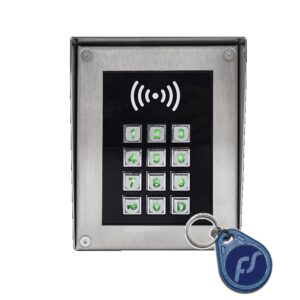 DP101-INOX-RS kódzár fizikai nyomógomb + kártyaolvasó INOX esővédővel