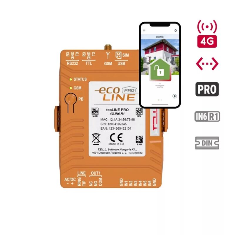 TELL ecoLINE PRO DIN rail - ETH.4G.IN6.R1 Telefonvonal-emulátoros kommunikátor