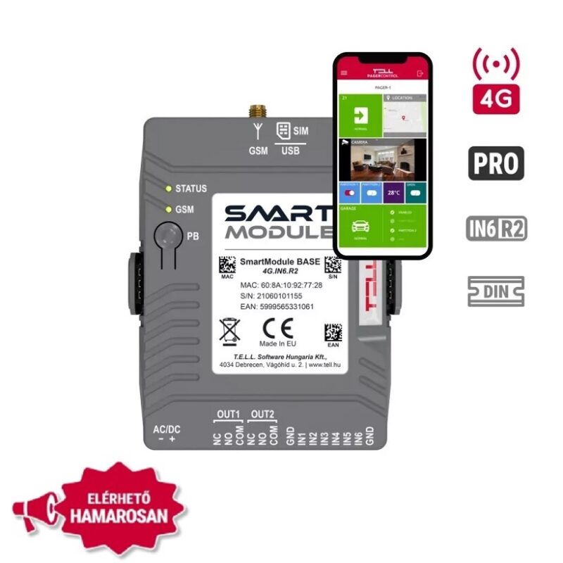 TELL Smart Module BASE DIN rail - 4G.IN6.R2, 6 be, 2 relé kimenet - hamarosan elérhető