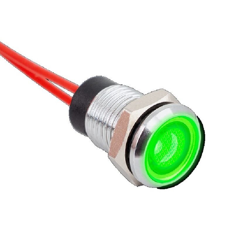 FL1M-08FW-3-rd Indikátor -12V DC - 8 mm furat, 20 cm vezeték, piros vagy zöld szín